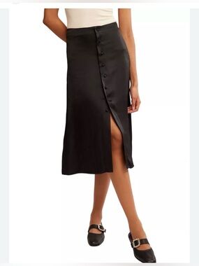 Free People Black Button-Front Midi Skirt